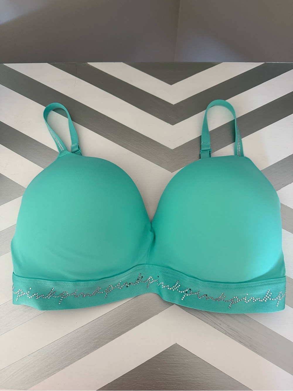 Victoria's Secret Teal Padded Bra with Rhinestone Trim